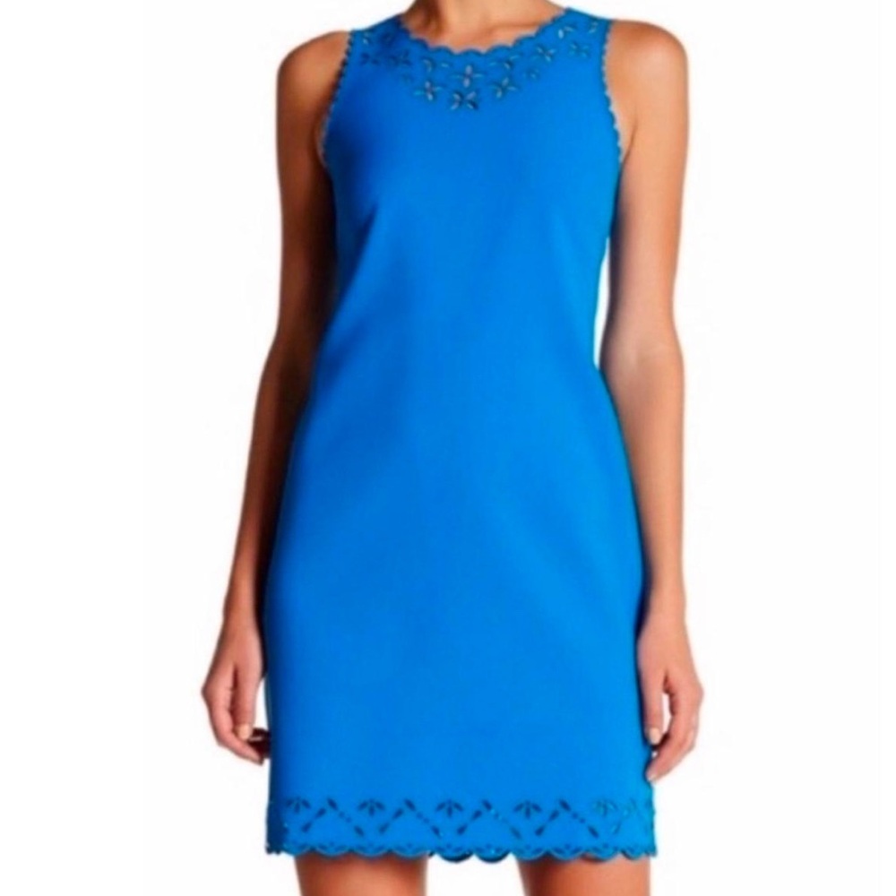 J.Crew Factory Blue Sleeveless Laser Cut Dress Size 6 Petite